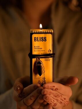 Bliss-Black Obsidian Crystal Point Energy Pendant Necklace & Scented Candle-Boho